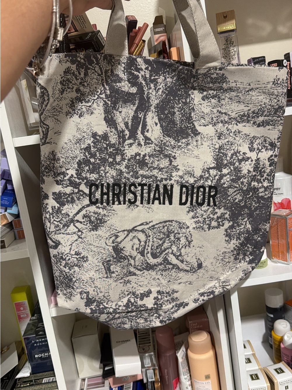 Dior Canvas Tote with Black Toile Print on Beige